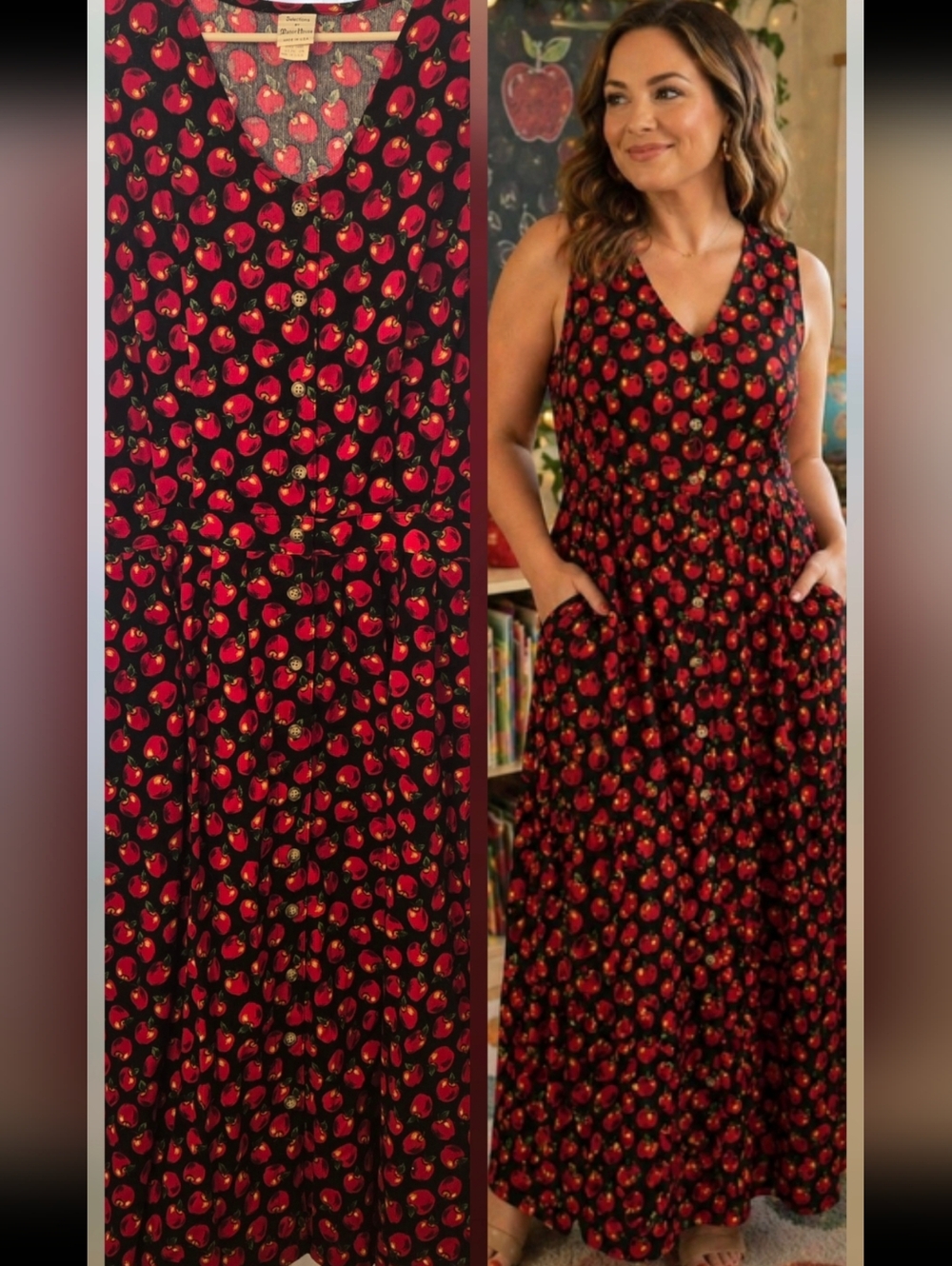 NWT True Vintage Cotton Maxi Dress Apples Teacher Plus Sz 1X 2X 3X Manor House